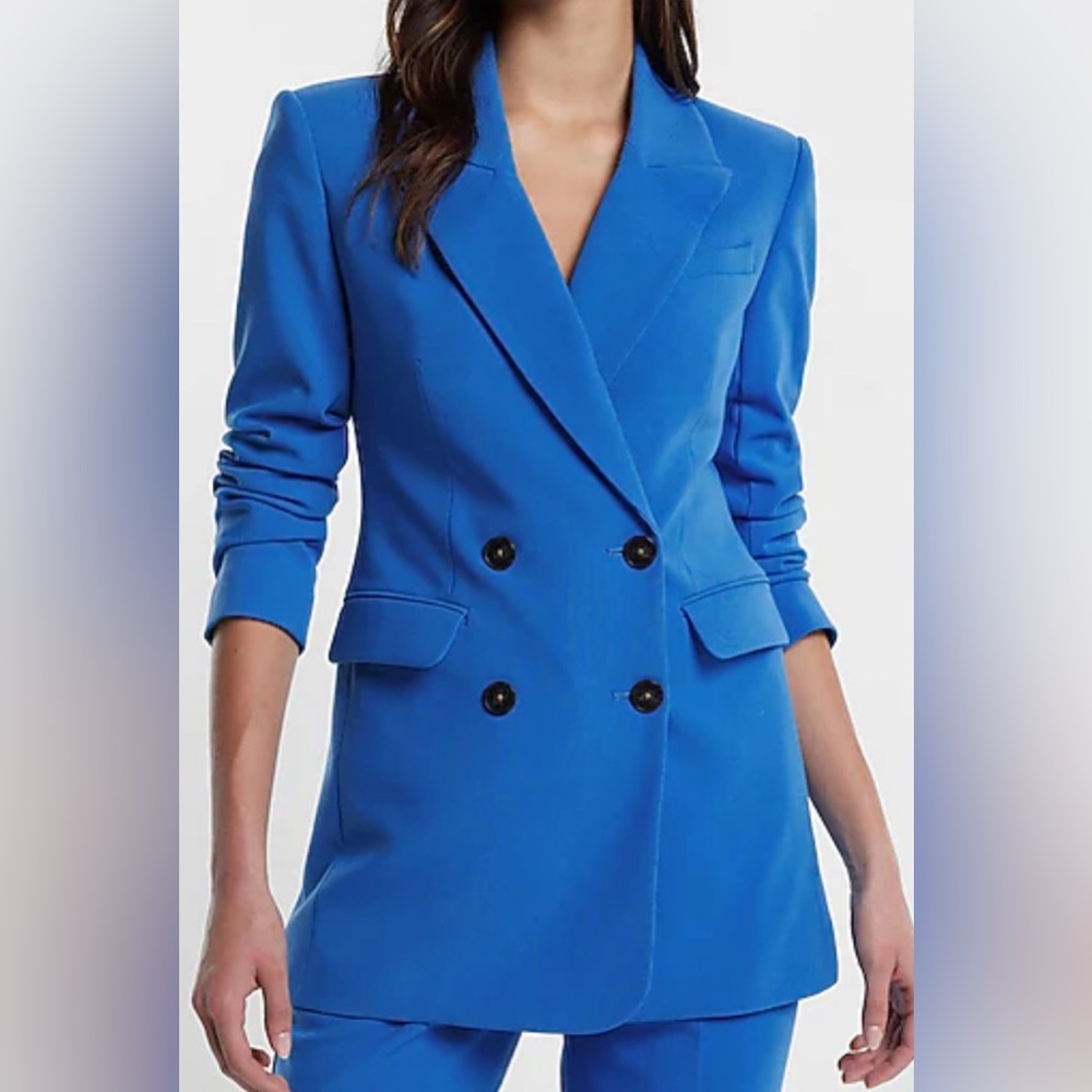 NEW*Express Double Breasted Padded Shoulder Hourgalss Blazer Dress~XL~in blue